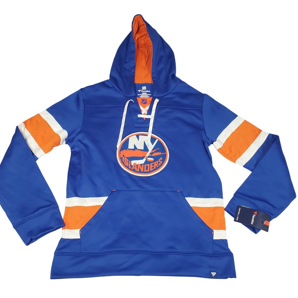 Fanatics New York Islanders Lace Up Hoodie Mens M Blue Sweatshirt Mesh NHL New
